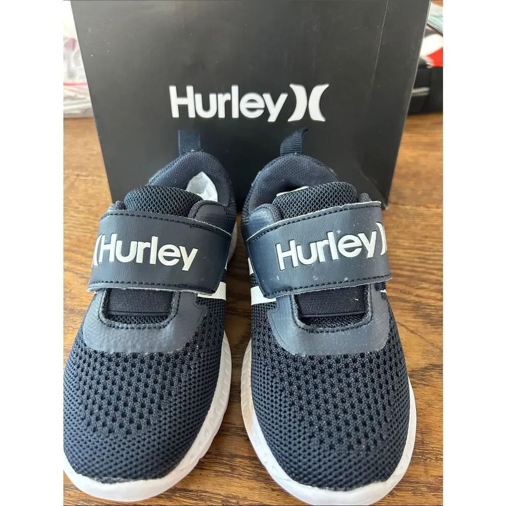 Hurley Deep Navy ⚓️ and White Kids Mesh Hook-and-Loop Sneakers in box 📦